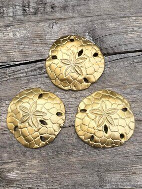 Sand Dollar Gold Metal Wall Art  Decor Set of 3 Made in India Beach House Theme